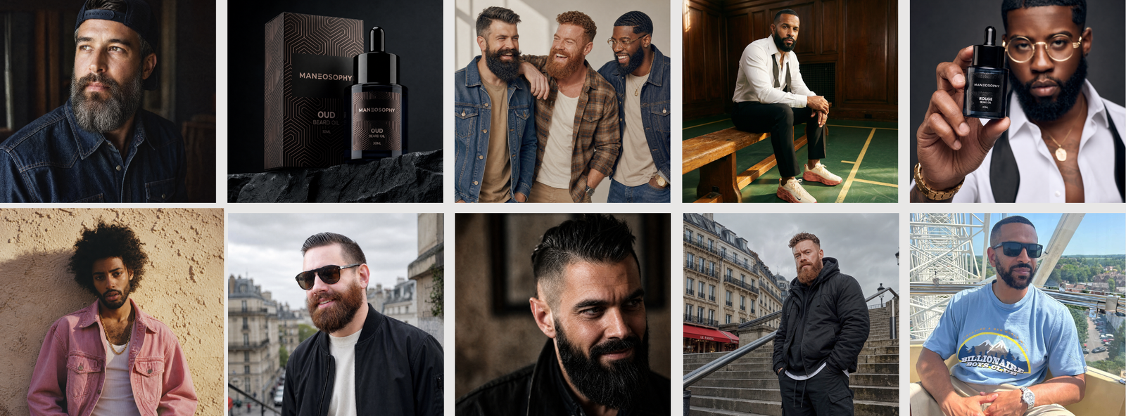 Collage of maneosophy customers